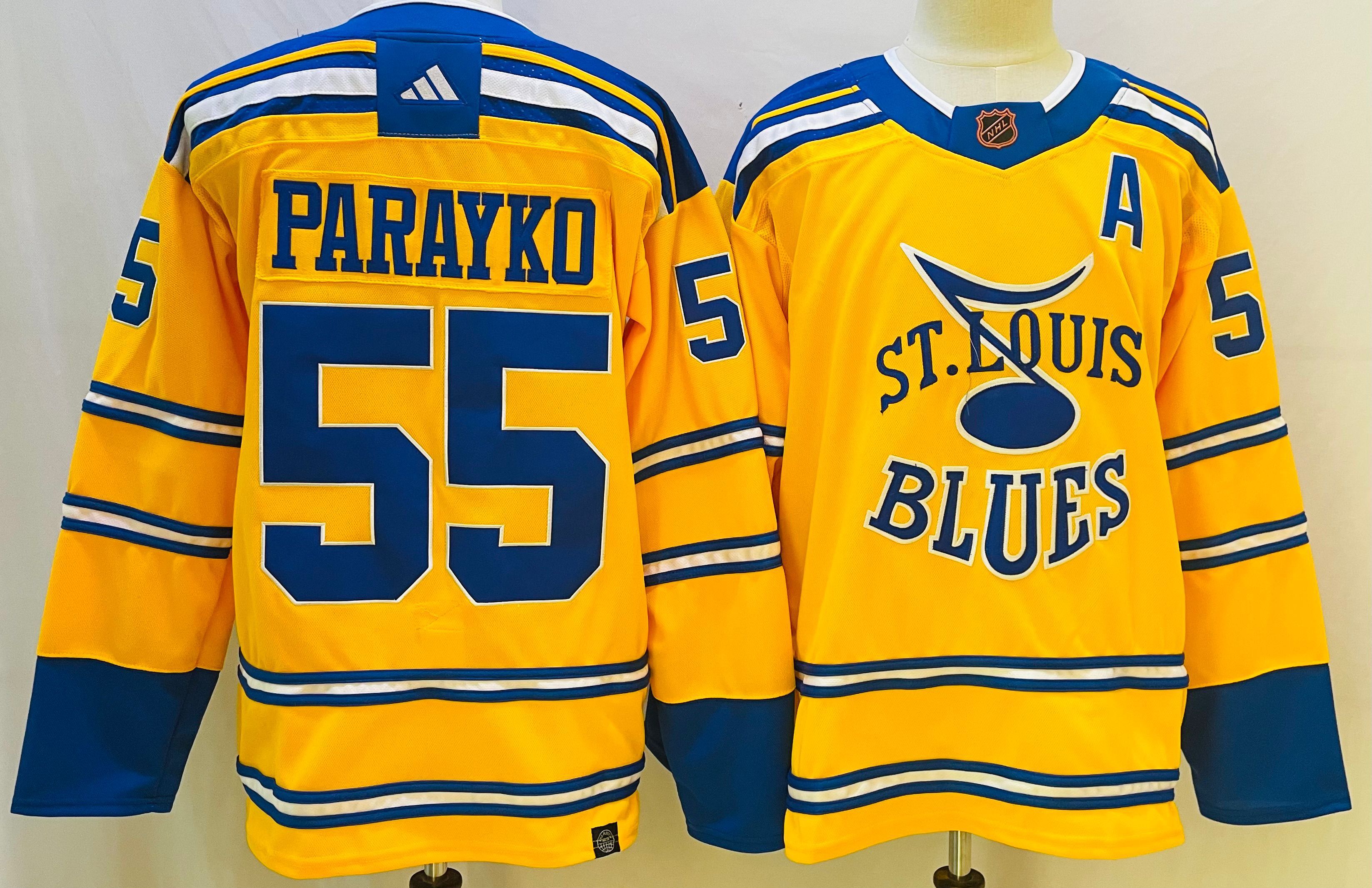 Men St.Louis Blues #55 Parayko Yellow Throwback 2022 Adidas NHL Jersey->montreal canadiens->NHL Jersey
